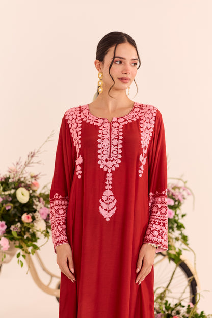 Mehr Red Aari Kaftaan