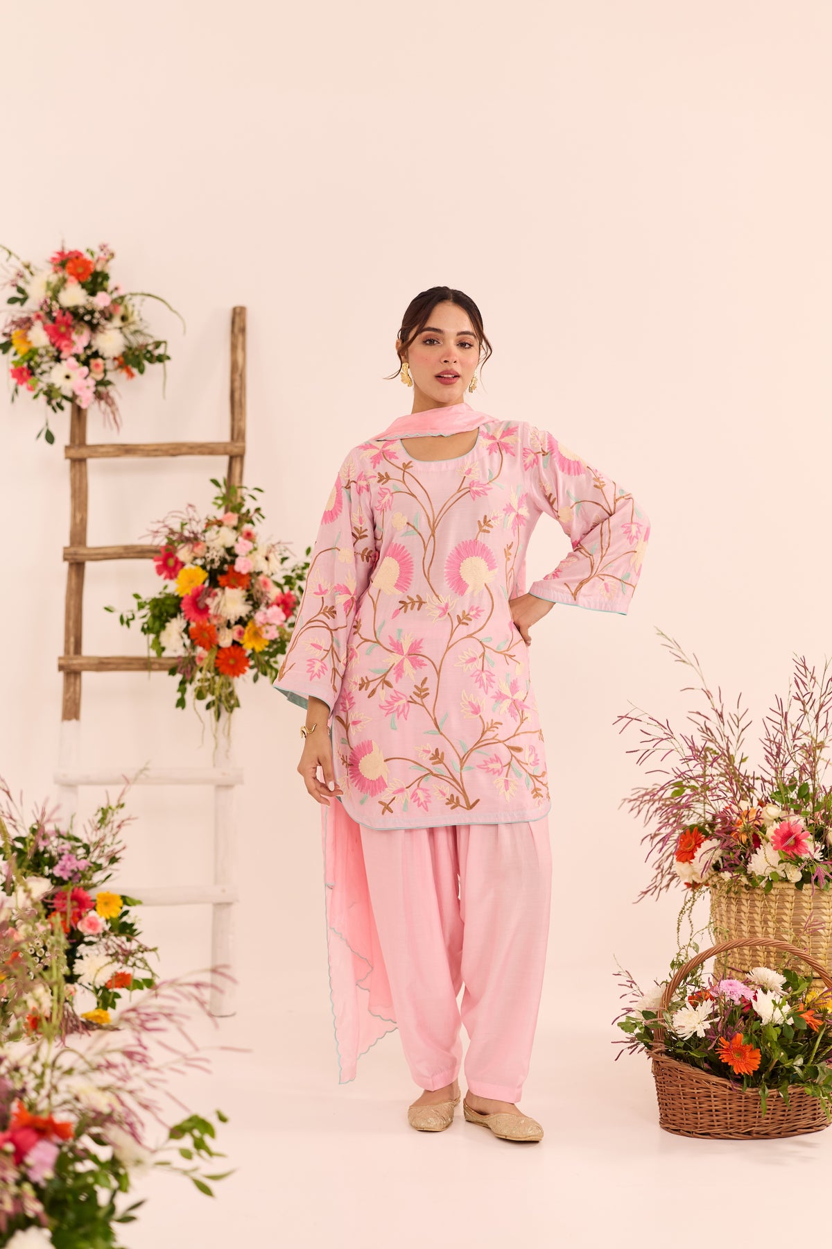 Pink Short Kurta With Shalwar