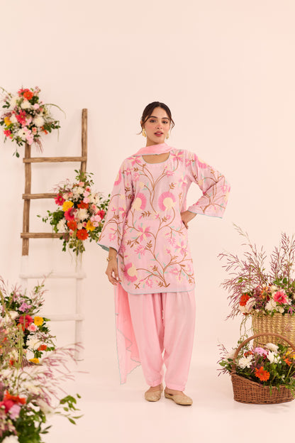 Pink Short Kurta With Shalwar