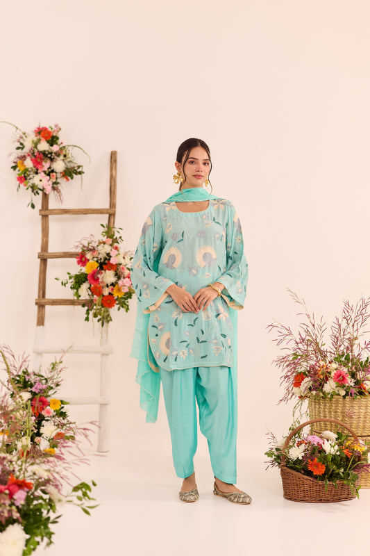 Aqua Short Kurta With Shalwar