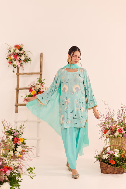 Aqua Short Kurta With Shalwar