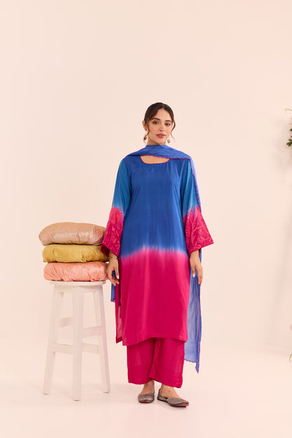 Mehr Ombre Pink and Blue Kurta Set