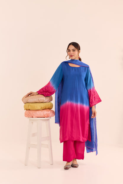Mehr Ombre Pink and Blue Kurta Set