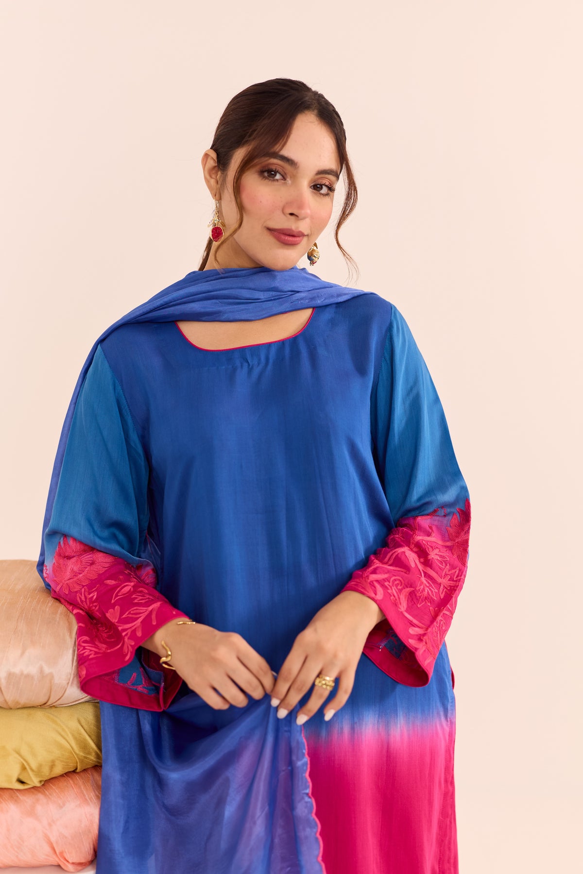 Mehr Ombre Pink and Blue Kurta Set