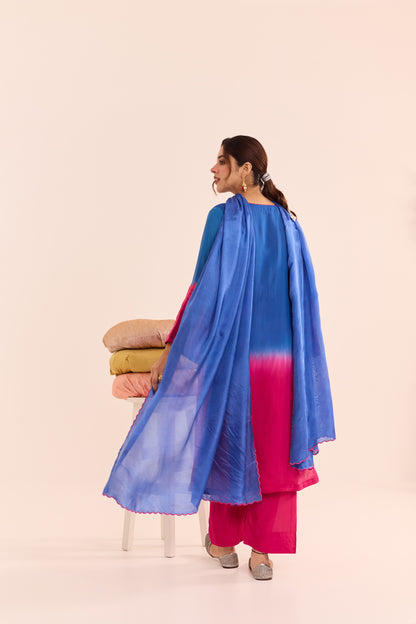 Mehr Ombre Pink and Blue Kurta Set